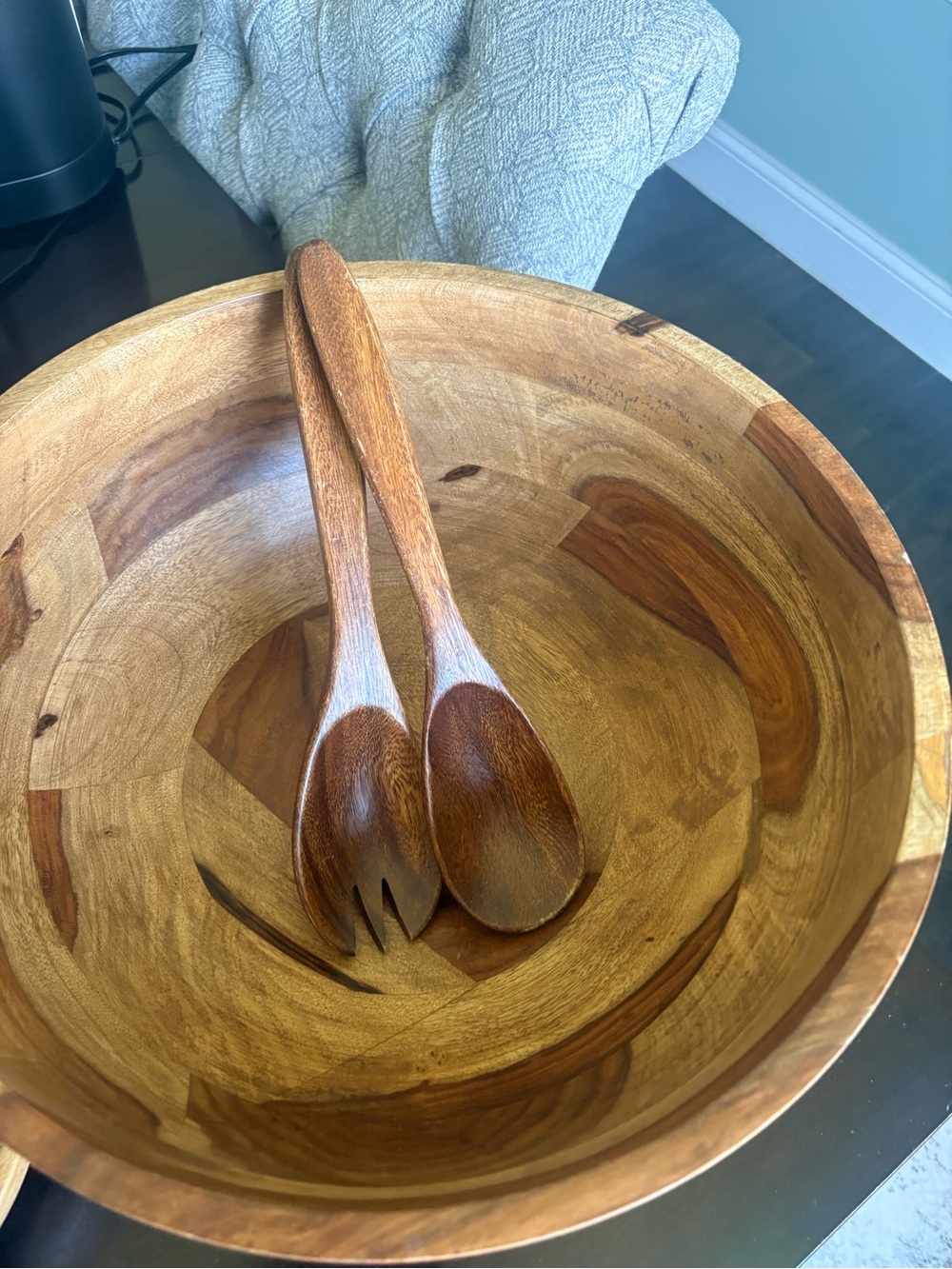 Martha Stewart Wooden Salad Bowl with Matching Serving Spoons - Brown